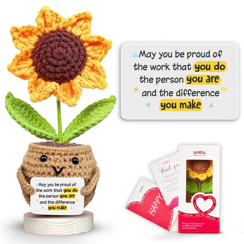 Gossby Handmade Positive Sunflower Crochet May You Proud of The Work That You Do Inspirational Gift for Women Positive Energy Apreciation Farewell Retirement Goodbye Gift for Coworker - Image 2