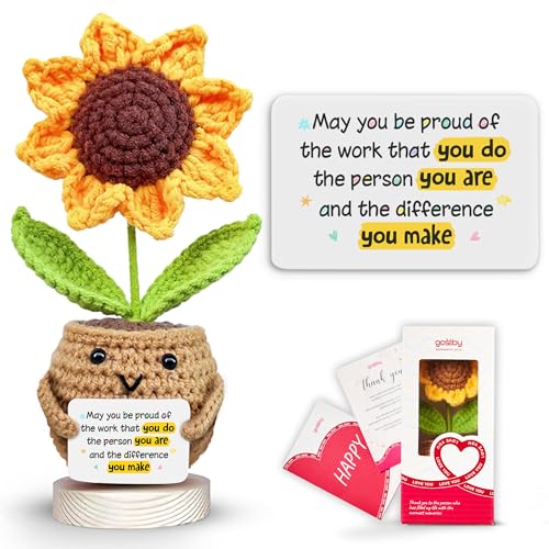 Gossby Handmade Positive Sunflower Crochet May You Proud of The Work That You Do Inspirational Gift for Women Positive Energy Apreciation Farewell Retirement Goodbye Gift for Coworker - Image 1