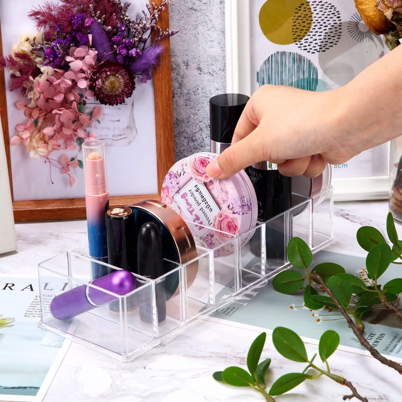 Tuanse 4 Pcs Acrylic Makeup Compact Organizer Detachable 8 Spaces Clear Vanity Drawer Organizer Eyeshadow Palette Storage for Lipstick Highlighter, Skincare Cosmetic Display Cases for Bathroom - Image 4