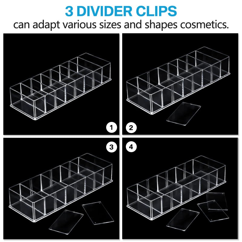 Tuanse 4 Pcs Acrylic Makeup Compact Organizer Detachable 8 Spaces Clear Vanity Drawer Organizer Eyeshadow Palette Storage for Lipstick Highlighter, Skincare Cosmetic Display Cases for Bathroom - Image 3