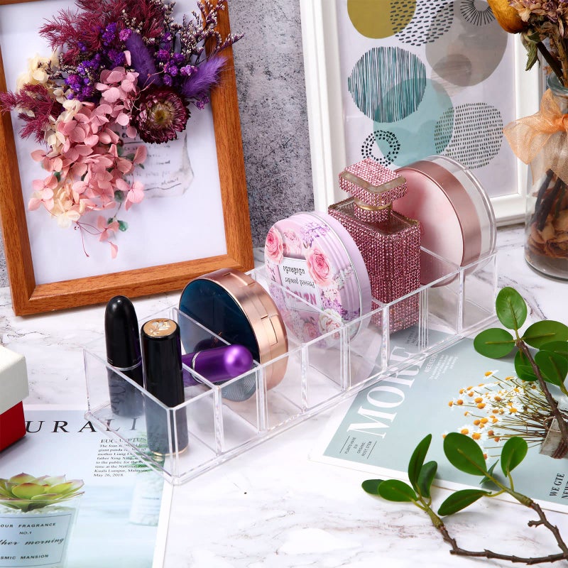 Tuanse 4 Pcs Acrylic Makeup Compact Organizer Detachable 8 Spaces Clear Vanity Drawer Organizer Eyeshadow Palette Storage for Lipstick Highlighter, Skincare Cosmetic Display Cases for Bathroom - Image 5