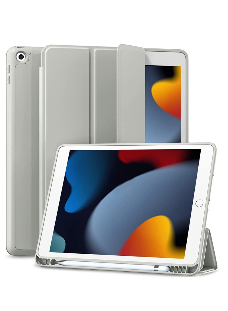 HuHa Case Compatible with iPad 9th/8th Generation Case/iPad Case 10.2 Inch 2021/2020/2019, Premium PU Leather + Soft TPU Back Case with Pencil Holder, Auto Sleep/Wake iPad Cover - Lightgray  - Image 1