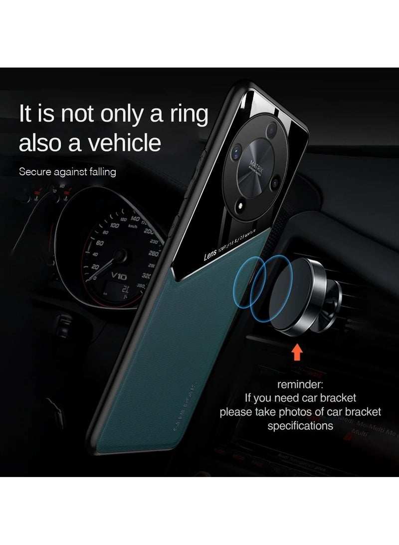 Case Compatible With Honor X9B Cover Luxury Leather And Glass With Car Magnetic Holder Phone Cover Soft Frame Silicone (Green) - Image 2