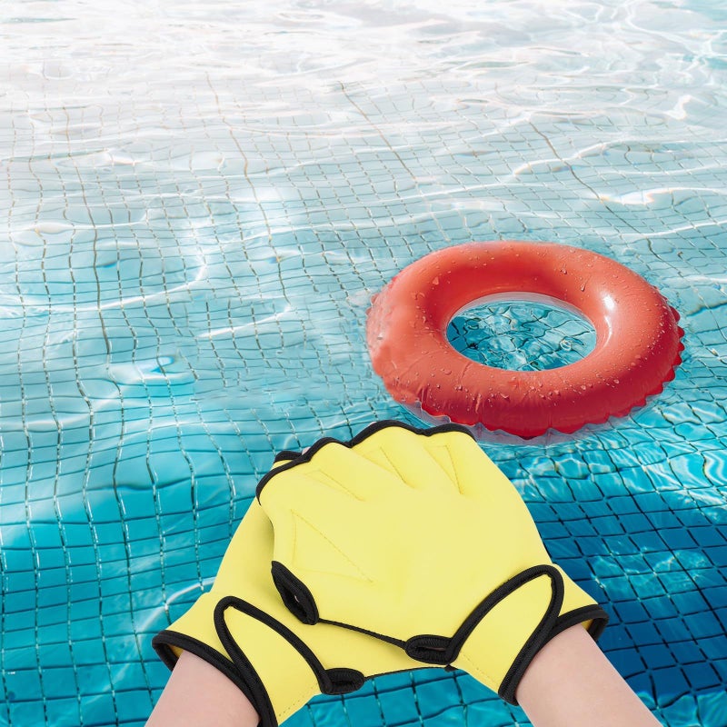 YELLOW Nylon Swimming Gloves For Adult Pool Training Aquatic Exercise - Image 5