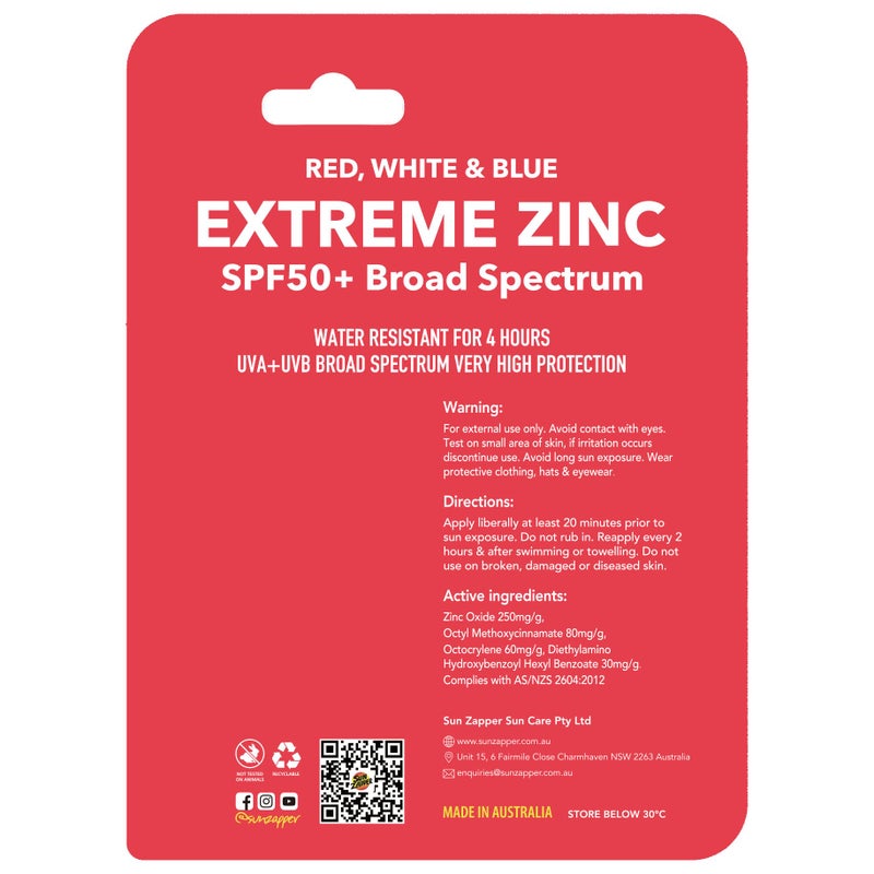 Sun Zapper Extreme Zinc Oxide Sunscreen Stick â€“ SPF 50+ Water Resistant â€“ 3-Pack (Red, White, Blue) â€“ For Face â€“ Made in Australia - Image 2
