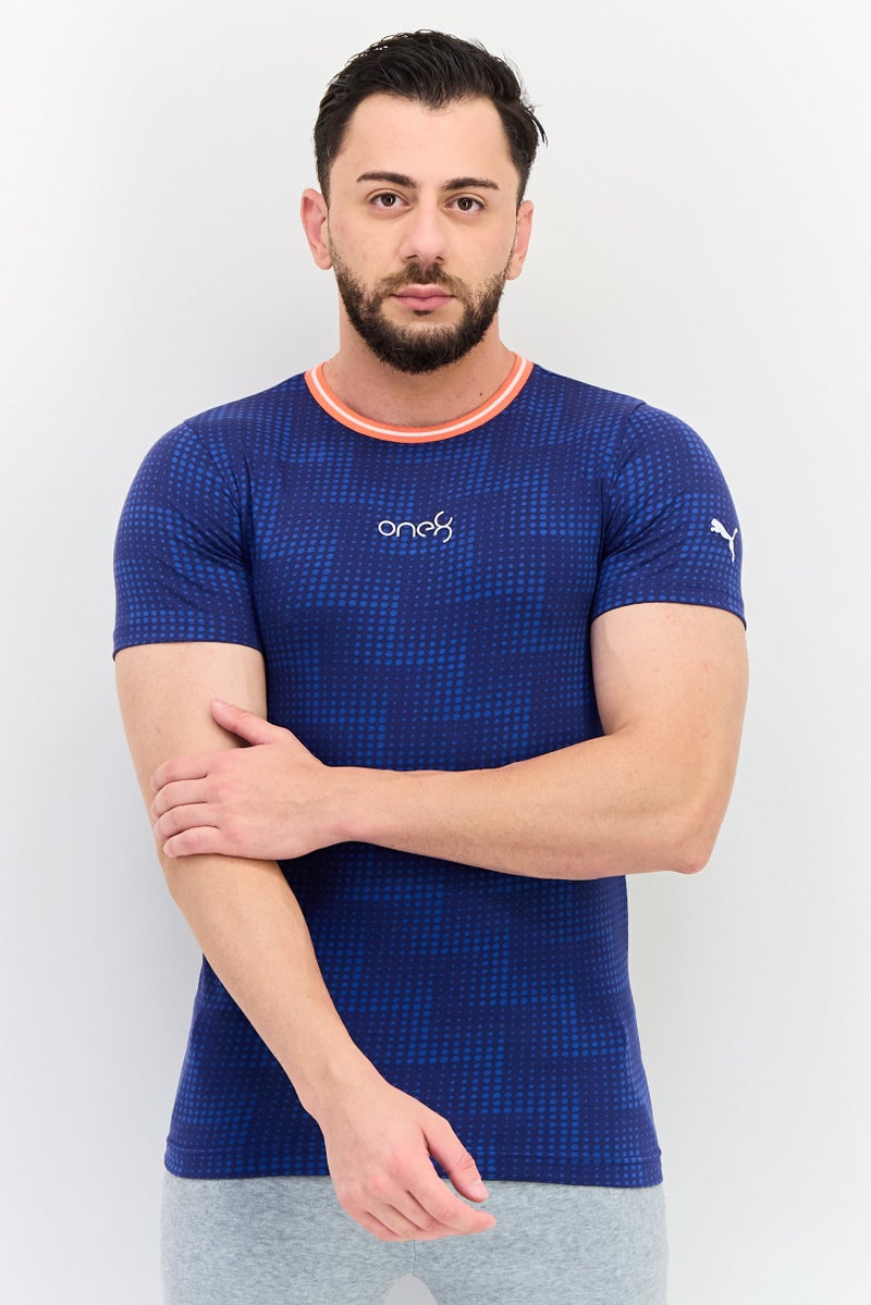 PUMA تي شيرت خارجي للرجال بقصة ضيقة بشعار العلامة التجارية، أزرق - Image 1