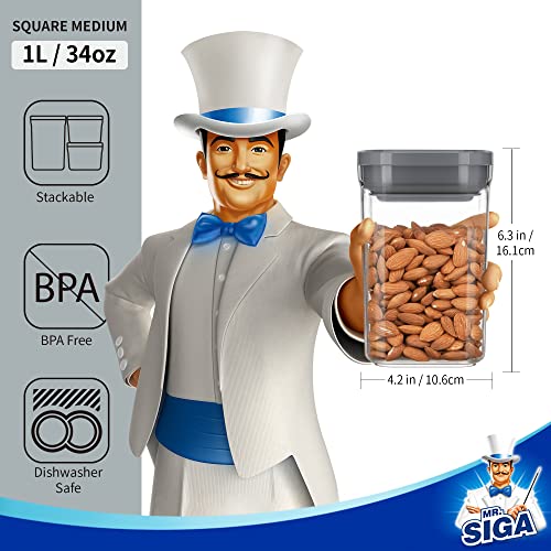 Mr Siga مجموعة حاويات تخزين الطعام محكمة الإغلاق من MR.SIGA، 4 عبوات، خالية من BPA، لتنظيم المطبخ، مع أغطية مانعة للتسرب بيد واحدة، 1 لتر / 33.8 أونصة، متوسطة، رمادية - Image 2