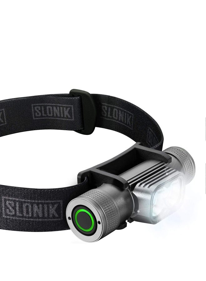 Slonik مصباح رأس SLONIK القابل لإعادة الشحن للبالغين - 1000 لومن ساطع للغاية مع شعاع LED بطول 60 قدم - خفيف الوزن، قوي، مقاوم للماء IPX4 - معدات التخييم، مصباح رأس للجري، أسود - Image 1