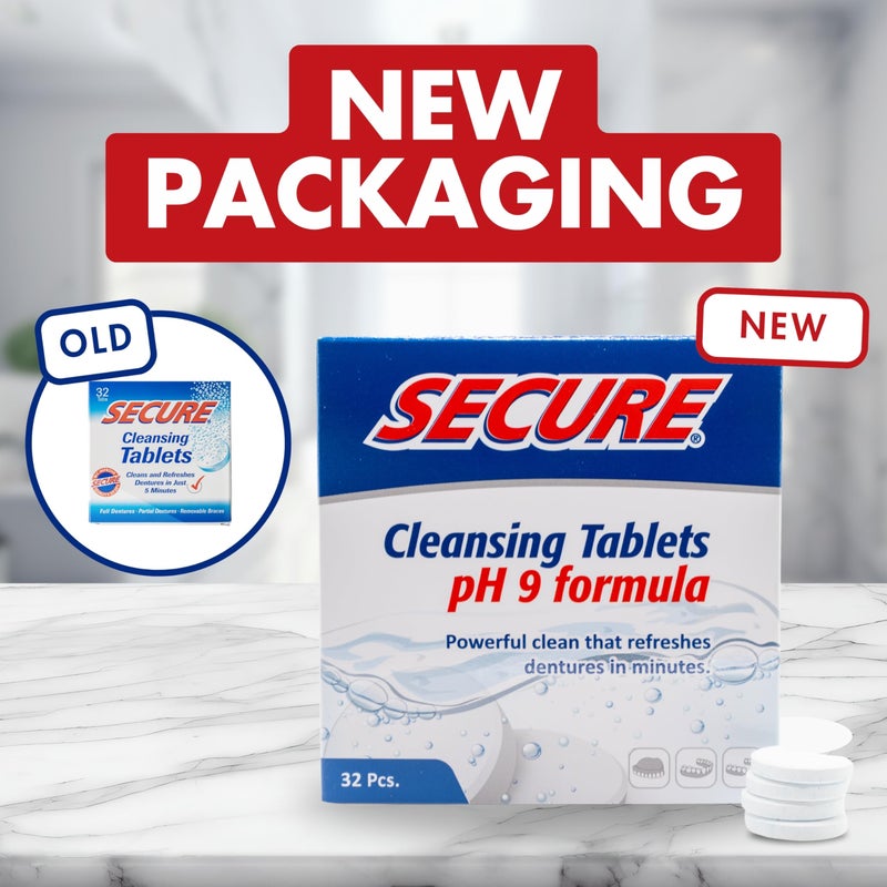 Secure Anti-Plaque Cleansing Tablets PH Formula Removes Odors, Stains, Bacteria, Germs - Deeply Clean Dentures, Partials, Nightguards, Retainers in 5 Minutes - Zinc Free - 32 Tablets (1 Pack) - Image 2