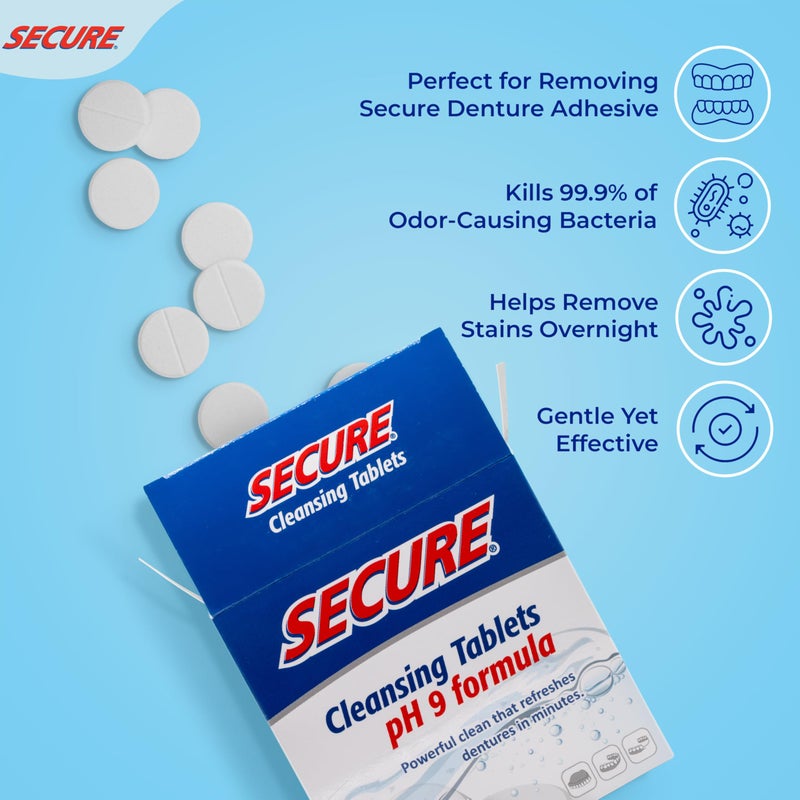 Secure Anti-Plaque Cleansing Tablets PH Formula Removes Odors, Stains, Bacteria, Germs - Deeply Clean Dentures, Partials, Nightguards, Retainers in 5 Minutes - Zinc Free - 32 Tablets (1 Pack) - Image 3