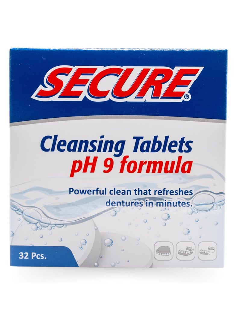 secure - Secure Anti-Plaque Cleansing Tablets PH Formula Removes Odors, Stains, Bacteria, Germs - Deeply Clean Dentures, Partials, Nightguards, Retainers in 5 Minutes - Zinc Free - 32 Tablets (1 Pack) - Image 1