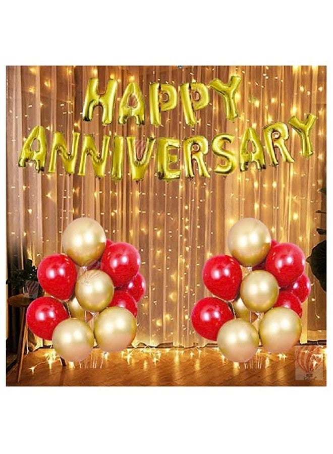 هونج كونج بالونز بالونات هونج كونج، قطعة ديكور لذكرى الزواج السعيدة، بالون من رقائق معدنية مع أضواء - عبوة من 32 قطعة، مجموعة ديكور لذكرى الزواج باللونين الأحمر والذهبي - Image 1