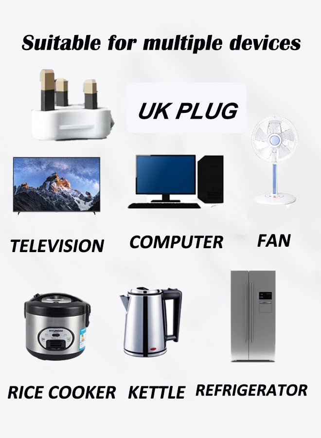 باور_لايف تمديد كهربائي واقي من زيادة التيار الكهربائي بطول 2 متر، سلك تمديد عالمي بمقبس المملكة المتحدة، شريط طاقة مزود بـ 4 منافذ تيار متردد، منفذي USB A، منفذ USB-C للمنزل وغرفة النوم والمطبخ والمكتب والمزيد، باللون الأبيض - Image 3