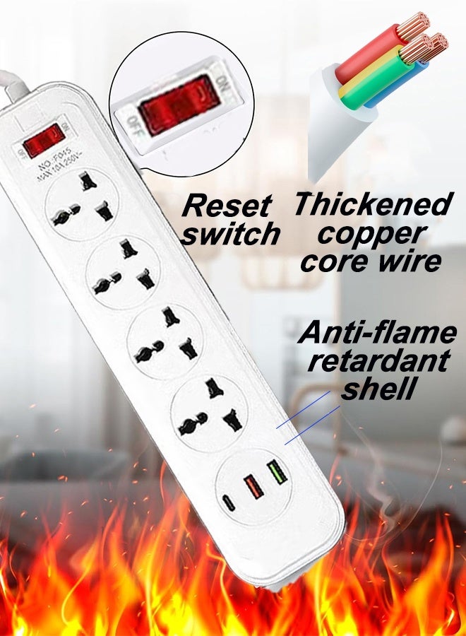 باور_لايف تمديد كهربائي واقي من زيادة التيار الكهربائي بطول 2 متر، سلك تمديد عالمي بمقبس المملكة المتحدة، شريط طاقة مزود بـ 4 منافذ تيار متردد، منفذي USB A، منفذ USB-C للمنزل وغرفة النوم والمطبخ والمكتب والمزيد، باللون الأبيض - Image 4