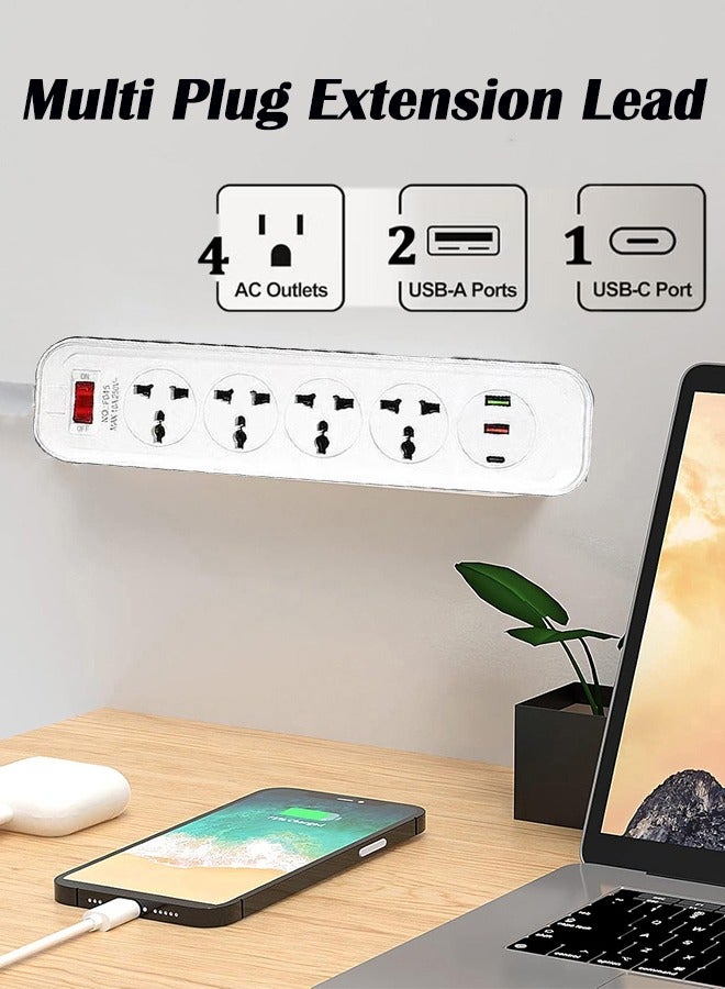 باور_لايف تمديد كهربائي واقي من زيادة التيار الكهربائي بطول 2 متر، سلك تمديد عالمي بمقبس المملكة المتحدة، شريط طاقة مزود بـ 4 منافذ تيار متردد، منفذي USB A، منفذ USB-C للمنزل وغرفة النوم والمطبخ والمكتب والمزيد، باللون الأبيض - Image 2