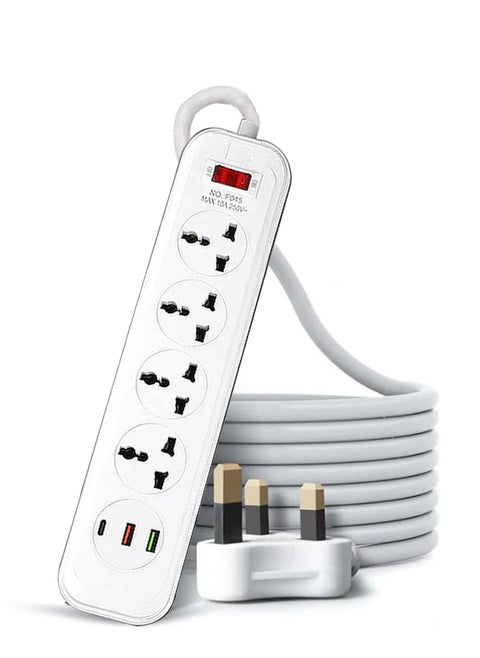 Power Strips Extension Cord 4 Outlets, Universal Plug Adapter with 3 USB Ports Surge Protector, Charging Socket with 2M Universal Extension Lead with Multiple Function