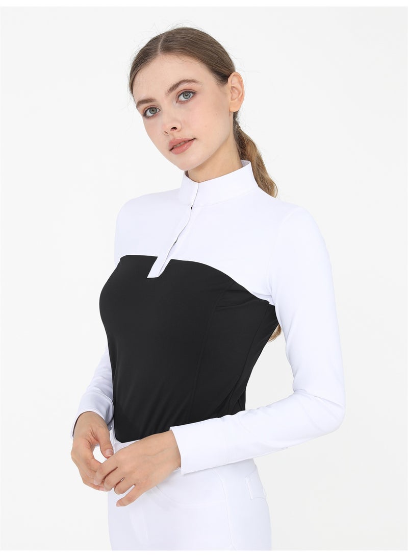 general Women's Equestrian Shirts Long Sleeve Horse Riding Clothes Stand Collar Show Rider Top - Image 1