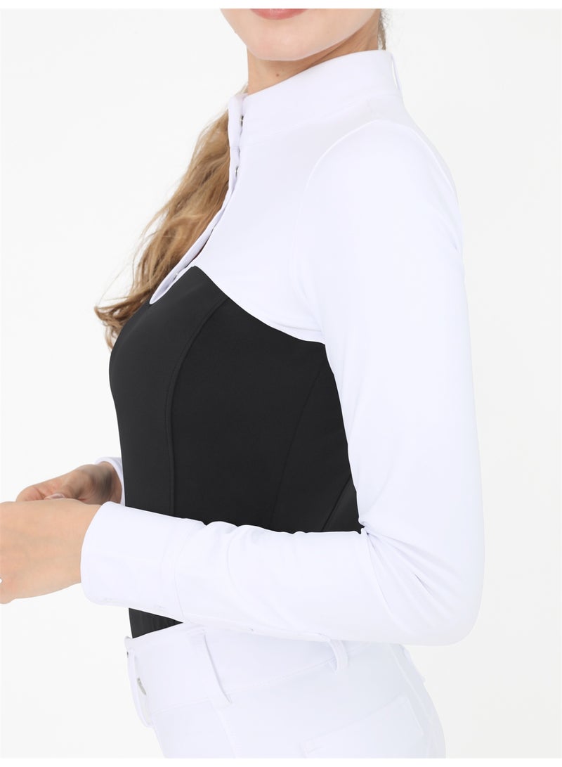 general Women's Equestrian Shirts Long Sleeve Horse Riding Clothes Stand Collar Show Rider Top - Image 4