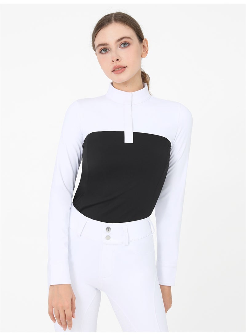 general Women's Equestrian Shirts Long Sleeve Horse Riding Clothes Stand Collar Show Rider Top - Image 2