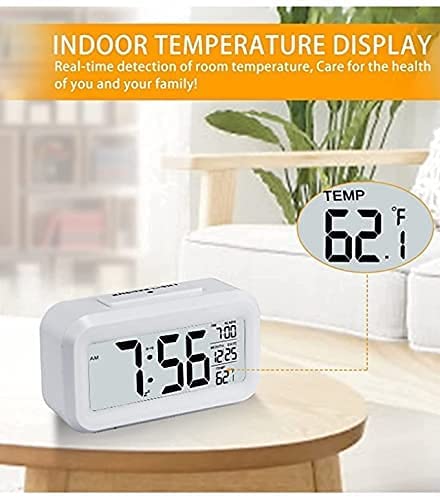 JASIFS JASIFS Alarm Clock Digital Clock Table Clock for Students Watch for Study Home Office Bedroom Kitchen Desk Alarm Clocks with Automatic Sensor Time Date Temperature White Clock  - Image 5