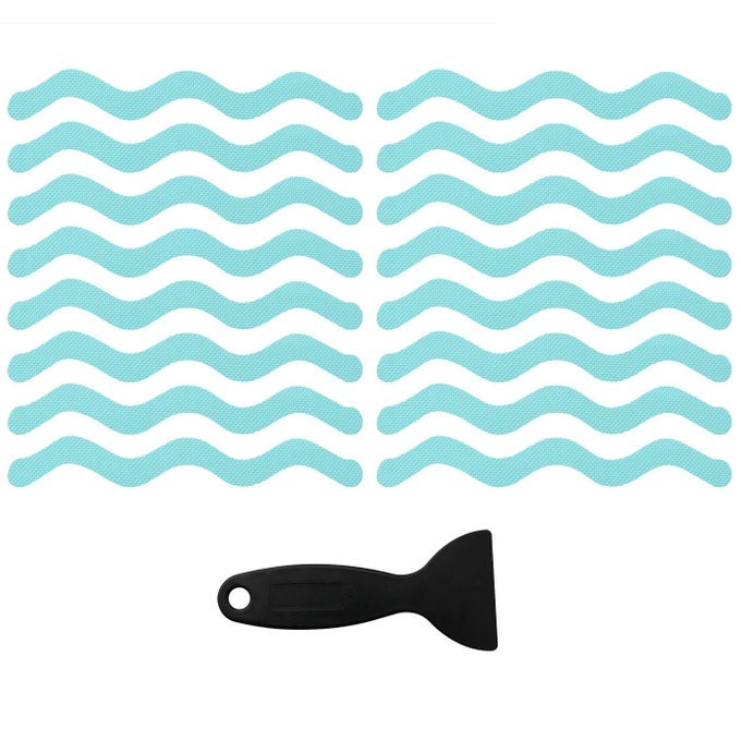 24PCS WAVY PATTERN BLUE TRANSPARENT NONSLIP STICKERS 13X18CM ANTI SLIP SHOWER STICKERS WITH SCRAPER FOR BATHTUB TILE WOOD FLOOR