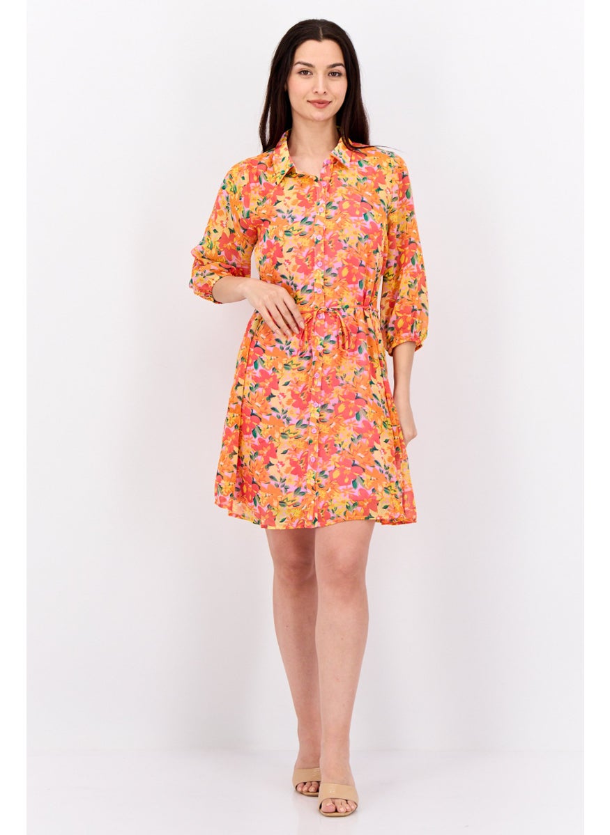Marissa Olivia - Women Floral Print Shirt Dress, Red - Image 1