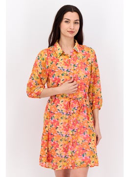 Women Floral Print Shirt Dress, Red