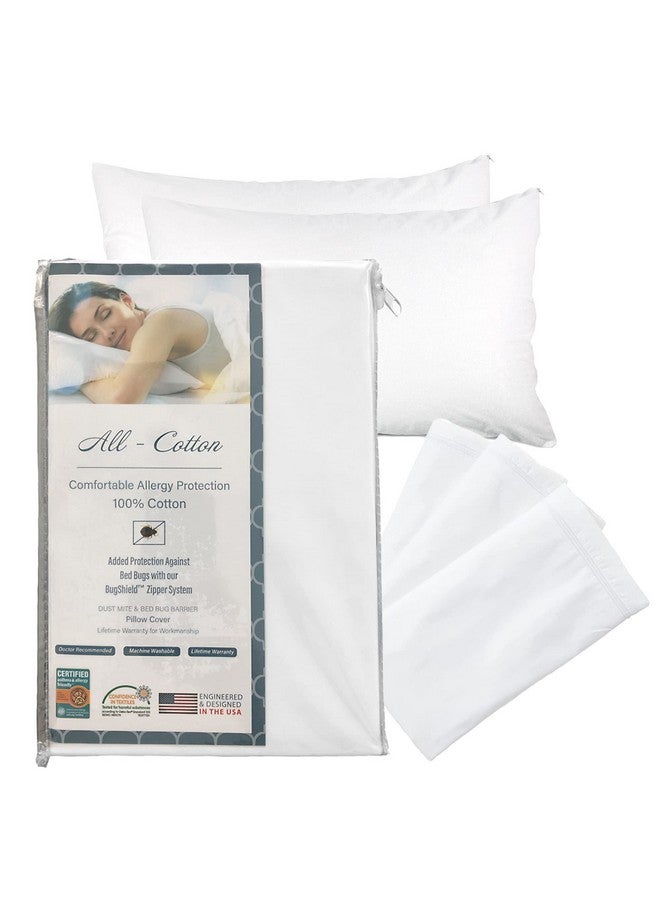 National Allergy National Allergy Premium 100% Cotton Zippered Pillow Protector - Queen Size - White - 4 Pack - 300 Thread Count - Hypoallergenic Bed Pillowcase with Zipper - Breathable Encasement Cover - Image 1