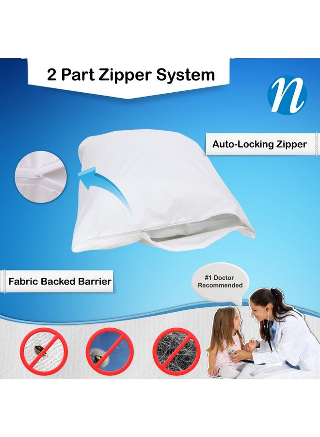 National Allergy National Allergy Premium 100% Cotton Zippered Pillow Protector - Queen Size - White - 4 Pack - 300 Thread Count - Hypoallergenic Bed Pillowcase with Zipper - Breathable Encasement Cover - Image 2