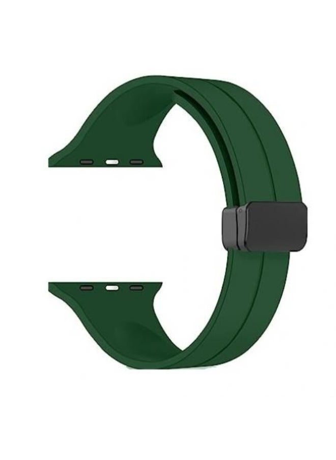 Generic - Sleek Style For Apple Watch 49mm Ultra Series D-Shape Magnetic Clasp Silicone Replacement Sport Wristband Band - Green - Image 1
