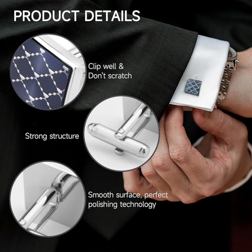 UJOY Fashion Cufflinks for Men in Gift Box Navy Blue - Image 4