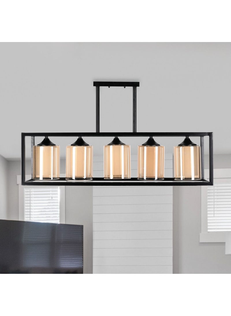 الروضة للإضاءة نجفة روتيتا معدن 5 لمبة | حديث ديكور LED E27 معلقة مصباح سقف اضاءة داخلية مصباح معلق دلاية سقف مودرن نجفة | مناسبة لأي غرفة | | اللون: أسود | المقاس: 100x64 سم - Image 2