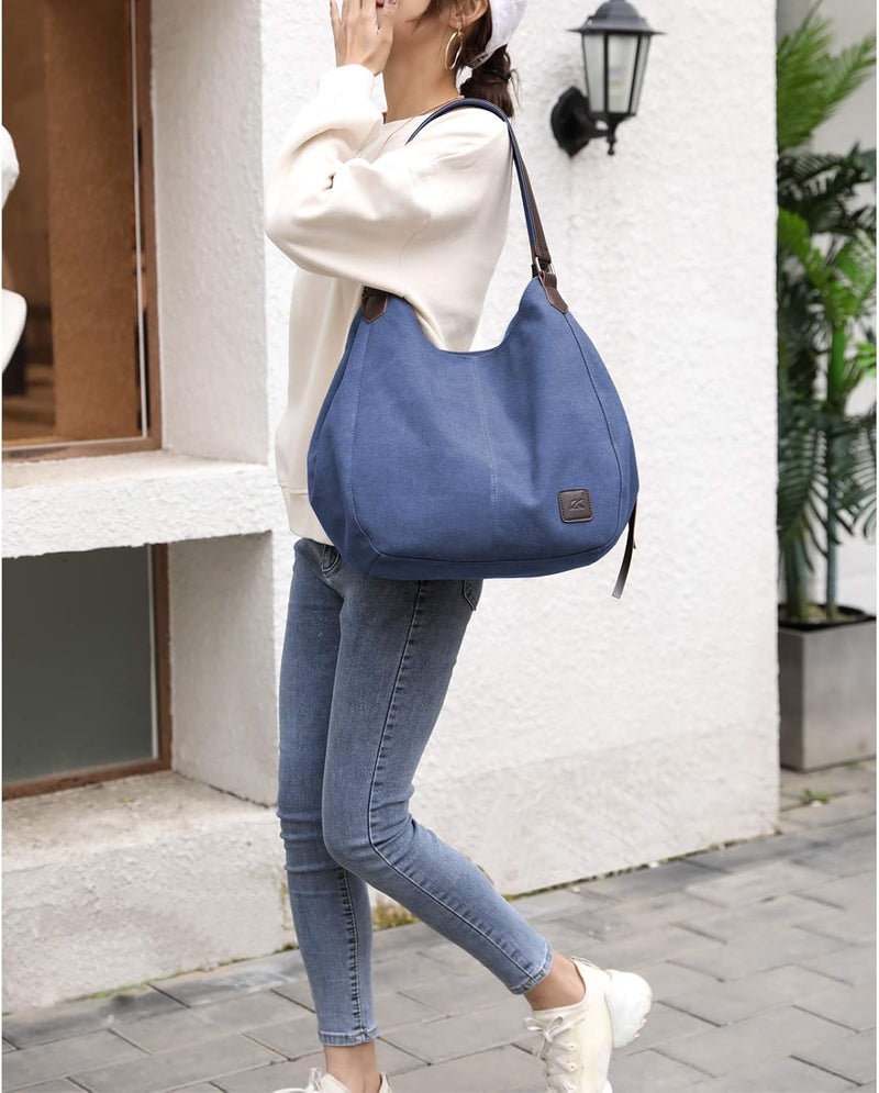 DOURR Store Women's Multi-pocket Shoulder Bag Fashion Cotton Canvas Handbag Tote Purse - Image 2