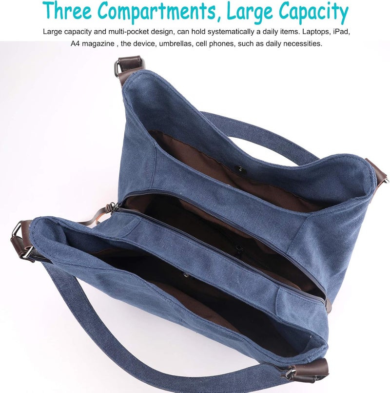 DOURR Store Women's Multi-pocket Shoulder Bag Fashion Cotton Canvas Handbag Tote Purse - Image 3