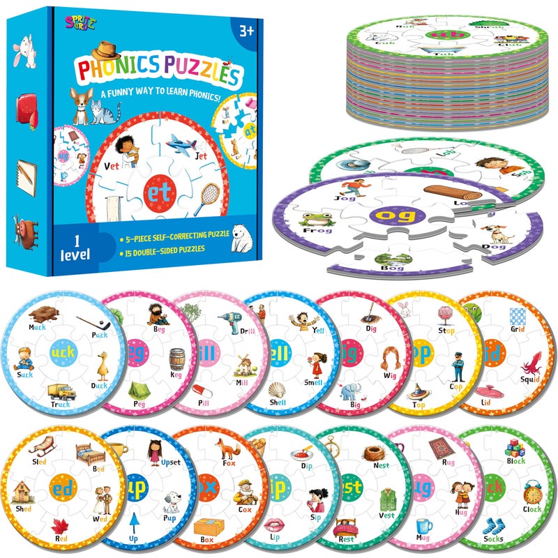 SpriteGru Phonics Puzzles, Short Vowel Sound Blends-30 Phonics & 150 Sight Words, Phonetic Rhyming Game Learn to Read Spell First Word Early Educational Tool for Toddlers, Preschool, Kindergarten, Homeschooling - Image 1