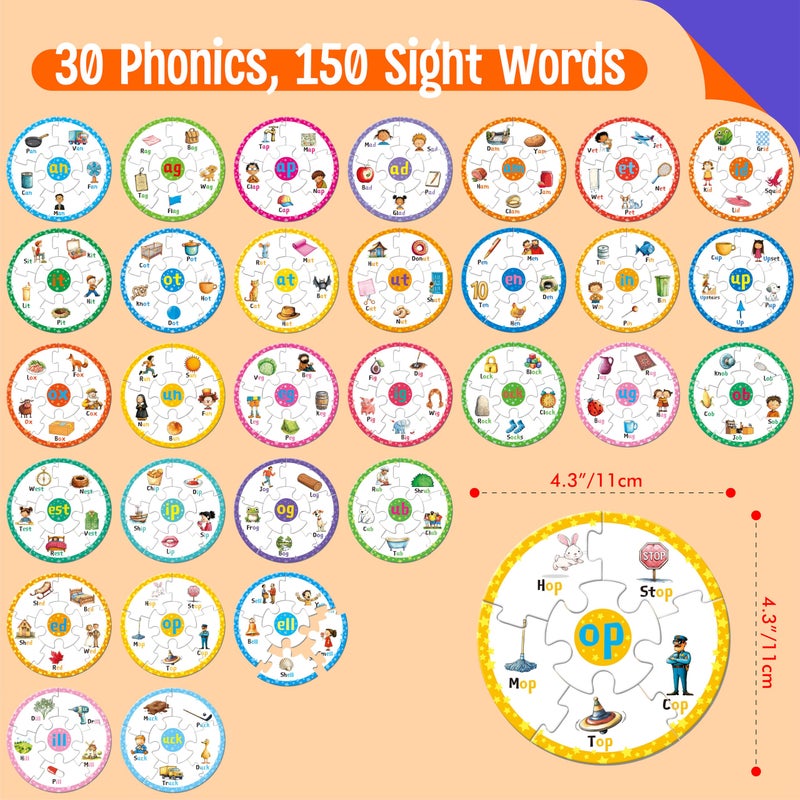 SpriteGru Phonics Puzzles, Short Vowel Sound Blends-30 Phonics & 150 Sight Words, Phonetic Rhyming Game Learn to Read Spell First Word Early Educational Tool for Toddlers, Preschool, Kindergarten, Homeschooling - Image 2