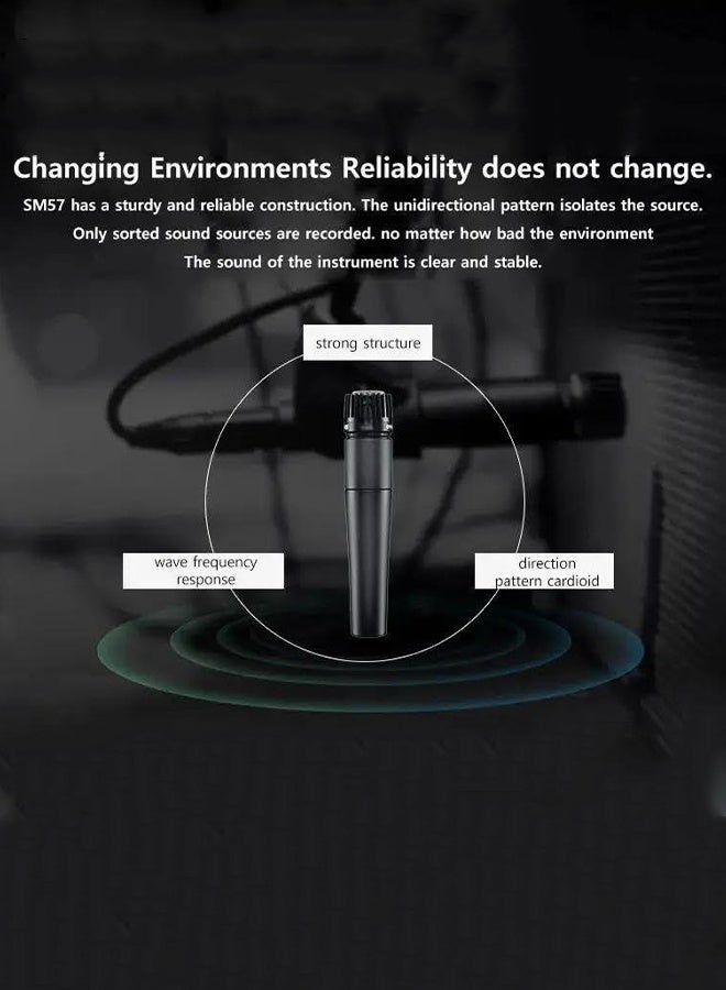 شور المحدودة ميكروفون ديناميكي SM57 Pro XLR - ميكروفون احترافي للأستوديو والأداء الحي على شكل قلب للآلات الموسيقية، وتسجيل الطبول، والإيقاع، ومضخم الآلات الموسيقية، SM57-LCE أسود - Image 5