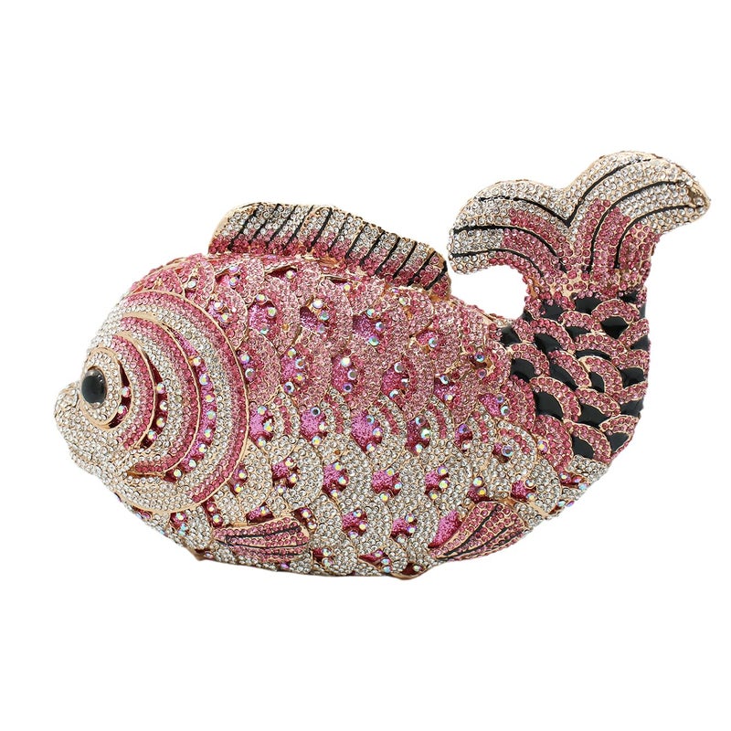 Tngan Women Mini Fish Clutch Luxury Rhinestones Purse Sparkling Banquet Handbag Wedding Party Clutch Bag Pink