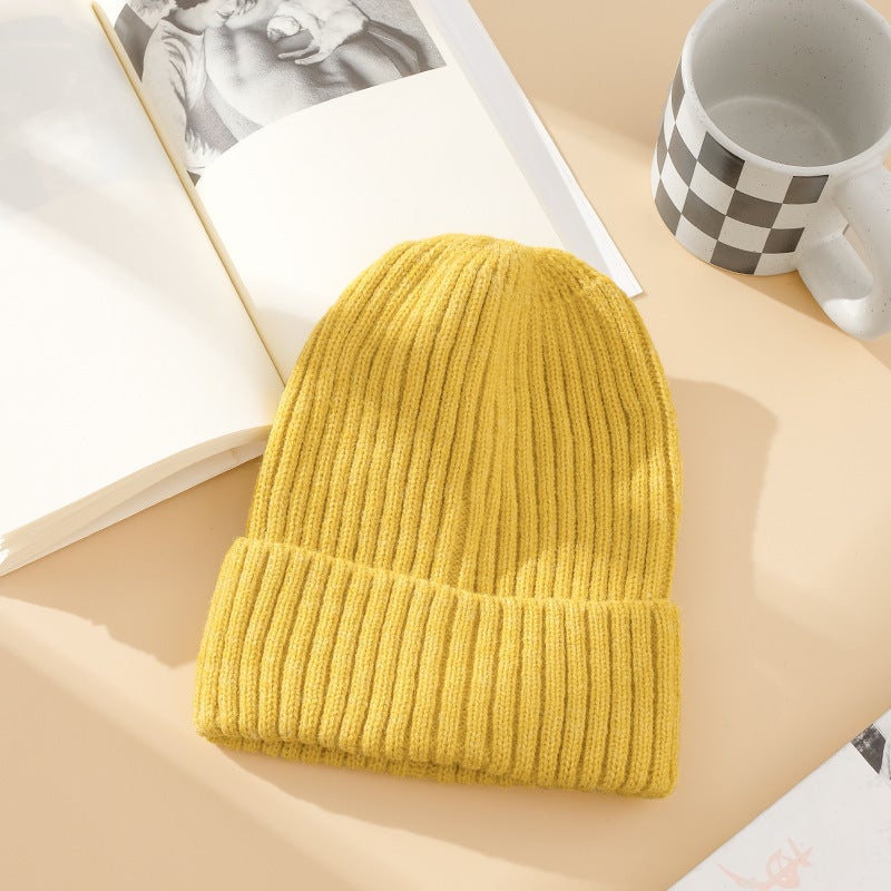 Candy Color Rabbit Hair Knitted Hat Womens Autumn and Winter Korean Style All-match Digital Patch Pullover Hat Warm Wool Hat Golden yellow