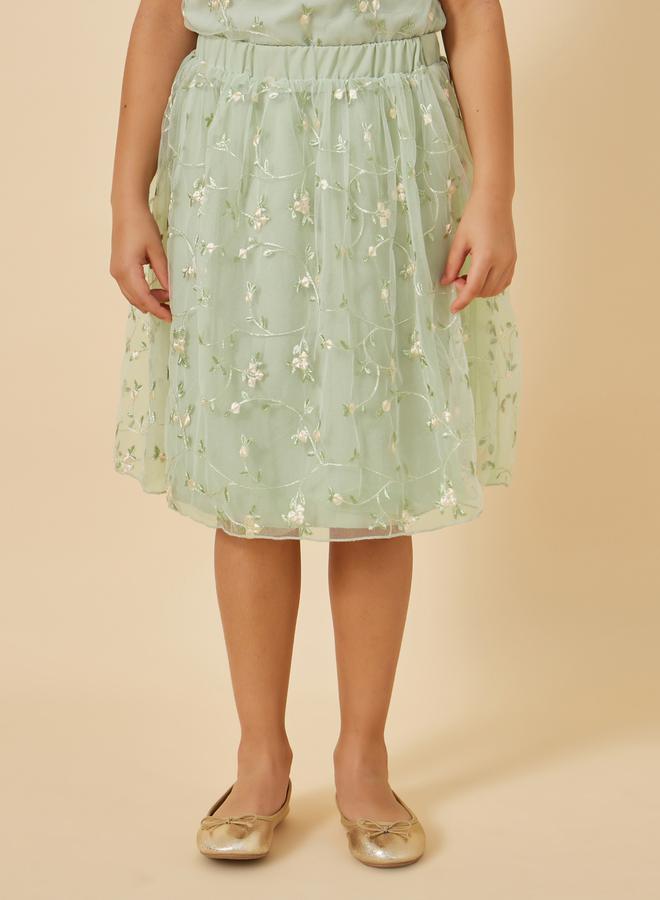 Styli Embroidered Puff Sleeve Top and Skirt Set  - Image 5