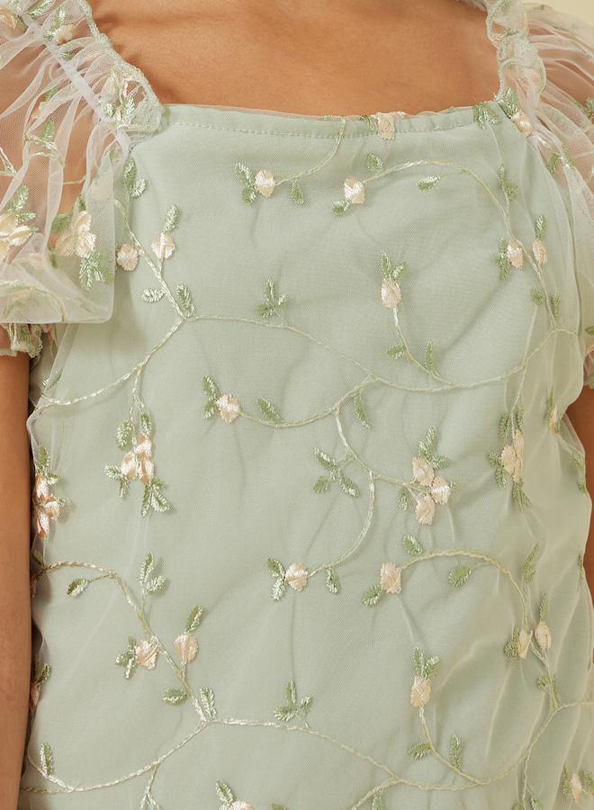 Styli Embroidered Puff Sleeve Top and Skirt Set  - Image 4