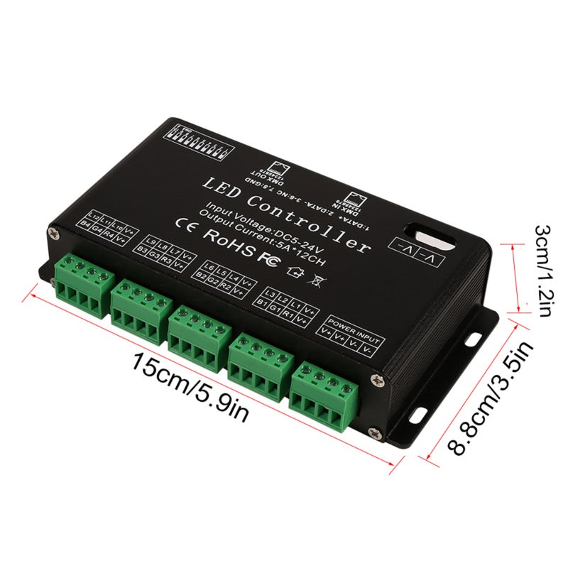 Dmx Decoder Driver: 12 Output Channels, 256 Gray Levels, 0-100% Dimming - Dmx512 Protocol, Dip Switch Address, Dc5v-24v Input Led Controller for Led Lighting Control - Image 1