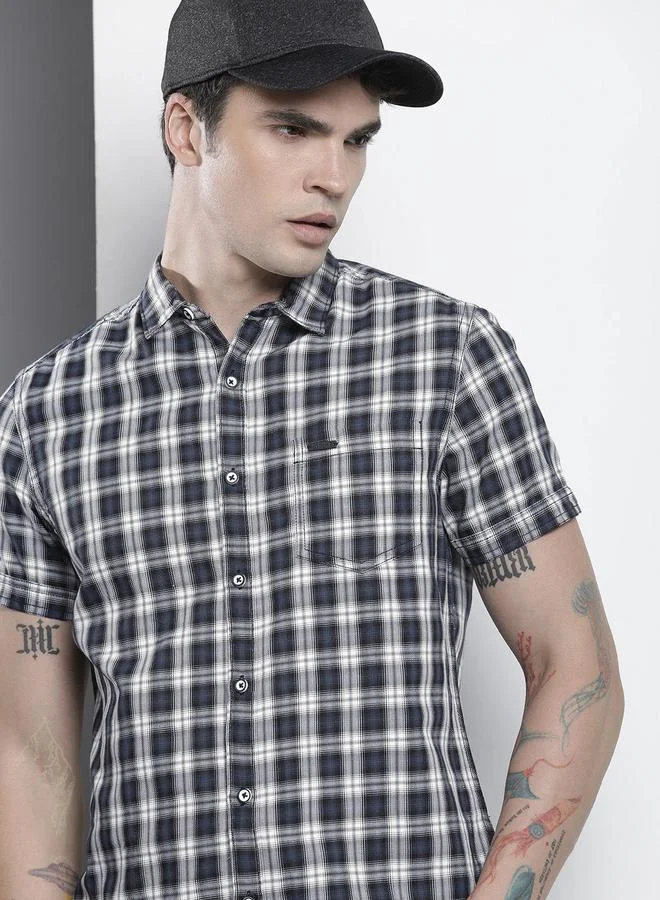 The Indian Garage Co  Men Black Checkered Short Sleeve Shirt for Men | Best Price UAE