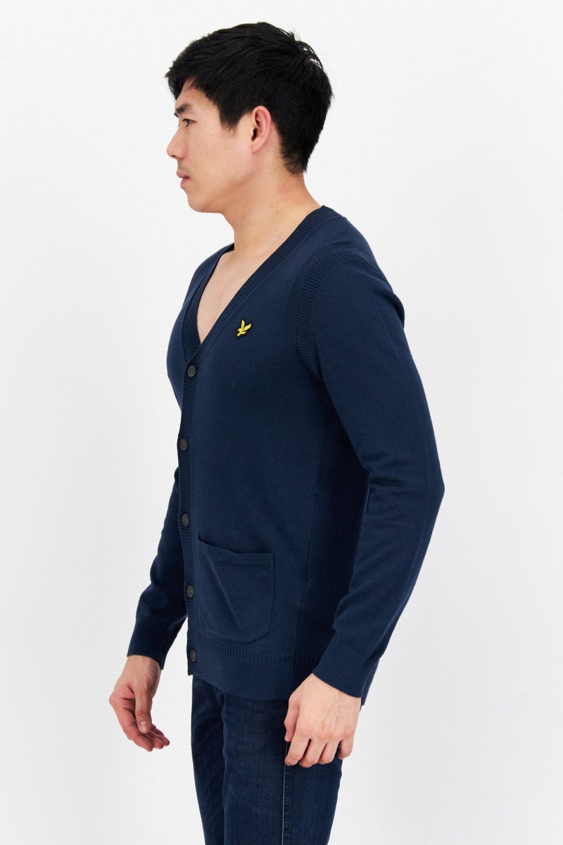 Lyle & Scott Men V-Neck Long Sleeve Cardigan, Navy - Image 2