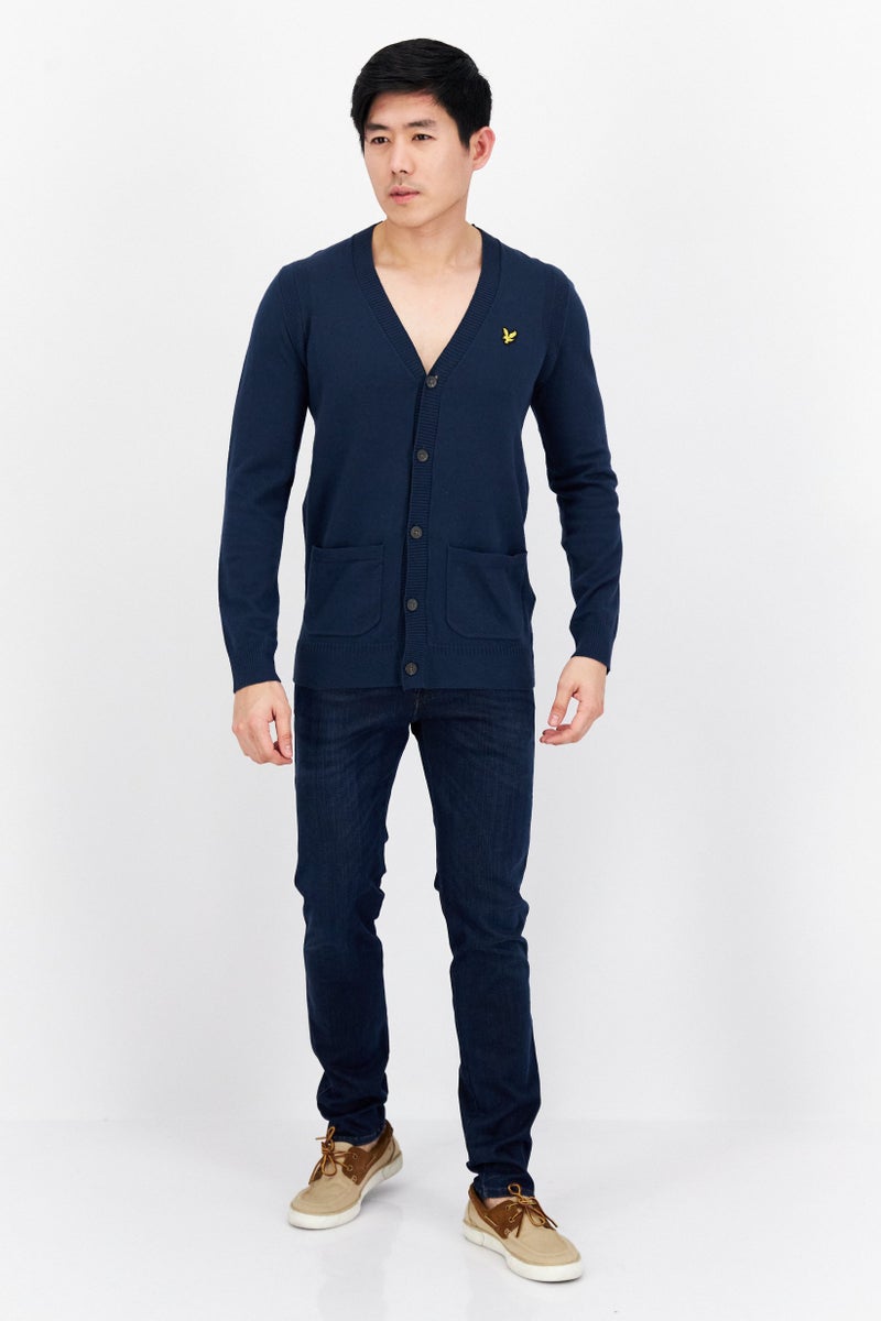 Lyle & Scott Men V-Neck Long Sleeve Cardigan, Navy - Image 4