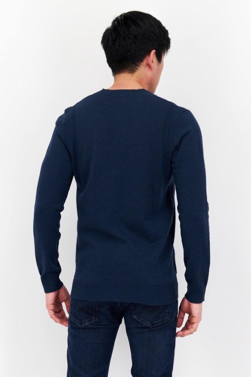 Lyle & Scott Men V-Neck Long Sleeve Cardigan, Navy - Image 3