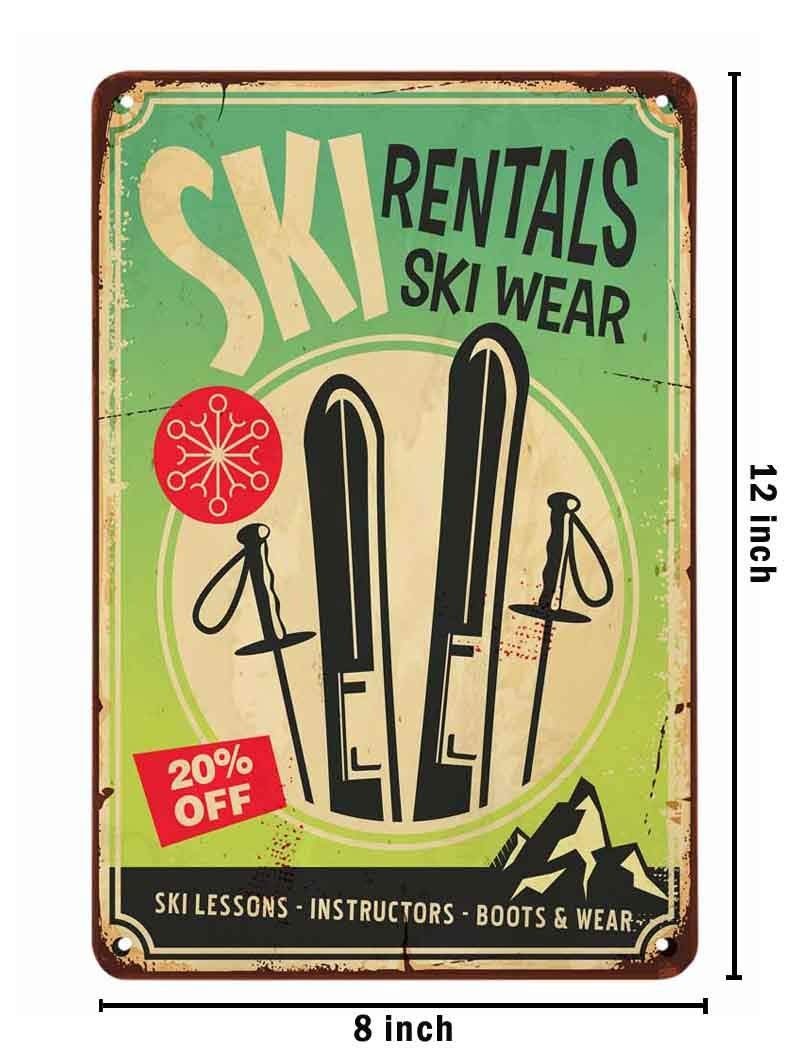 AOYEGO AOYEGO Ski Rentals Tin Sign Ski Wear Ski Lessons Instructors Boots Vintage Metal Tin Signs for Cafes Bars Pubs Shop Wall Decorative Funny Retro Signs for Men Women 8x12 Inch - Image 2