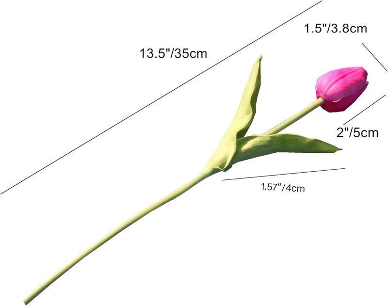 Mandy's Artificial Tulips 20 Stems Hot Pink PU Faux Flowers for Thanksgiving and Christmas Decorations Wedding Home Decor 13.5 Inch - Image 2