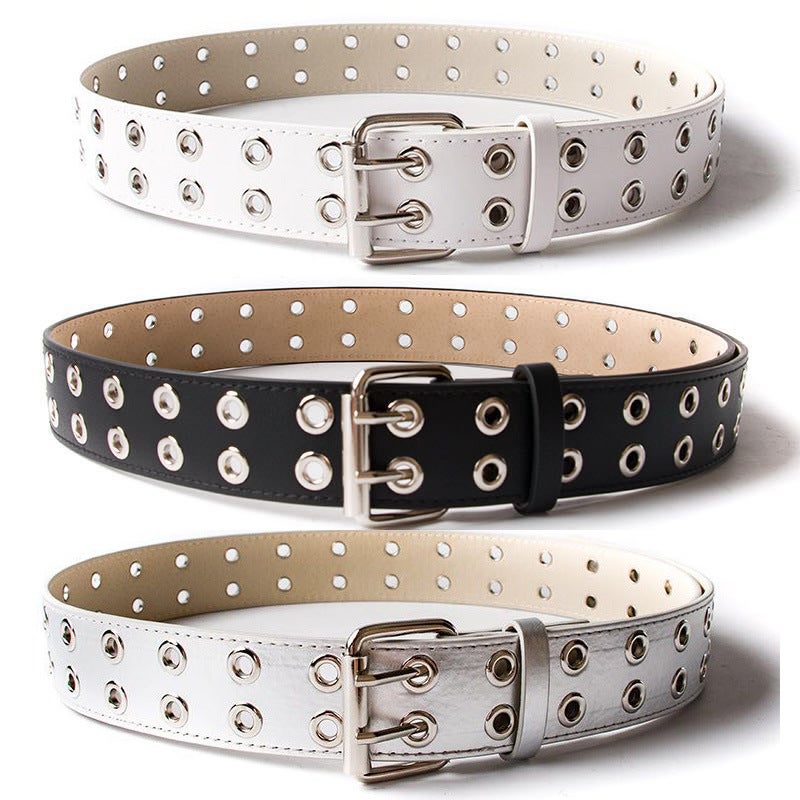 Hollow Breathable Double Prong Belt for Men and Women Black  - Image 3
