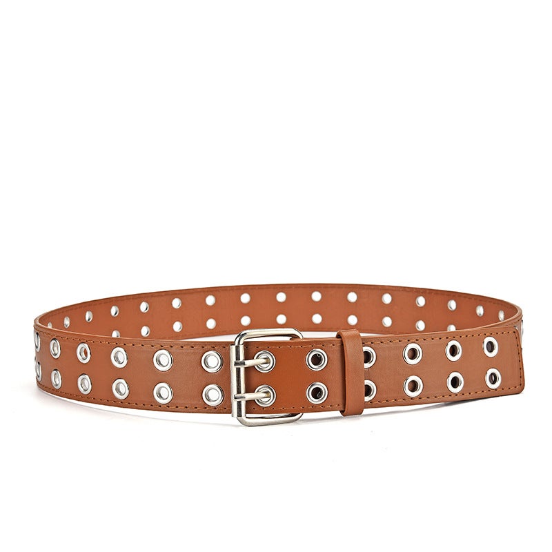 Hollow Breathable Double Prong Belt for Men and Women Black  - Image 2